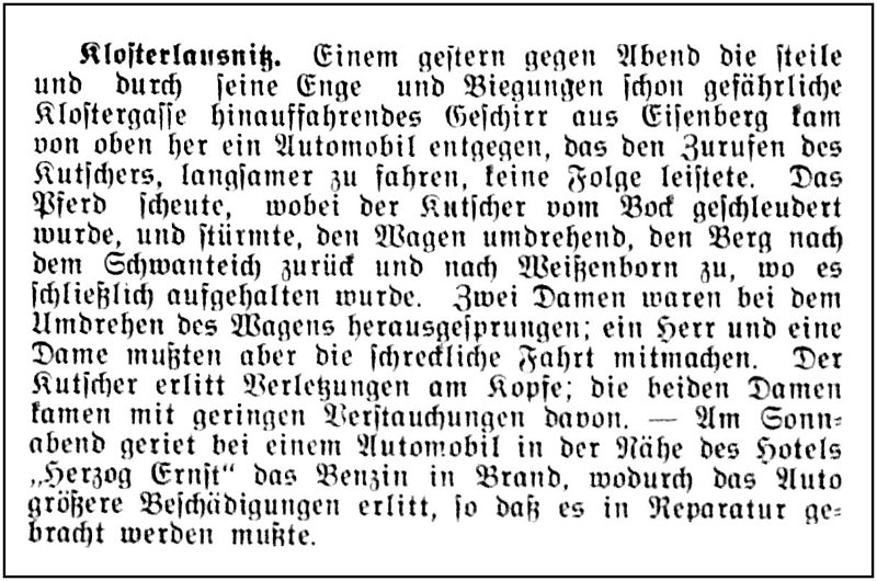 1905-07-16 Kl  Unfall Kutsche - PKW + Brand